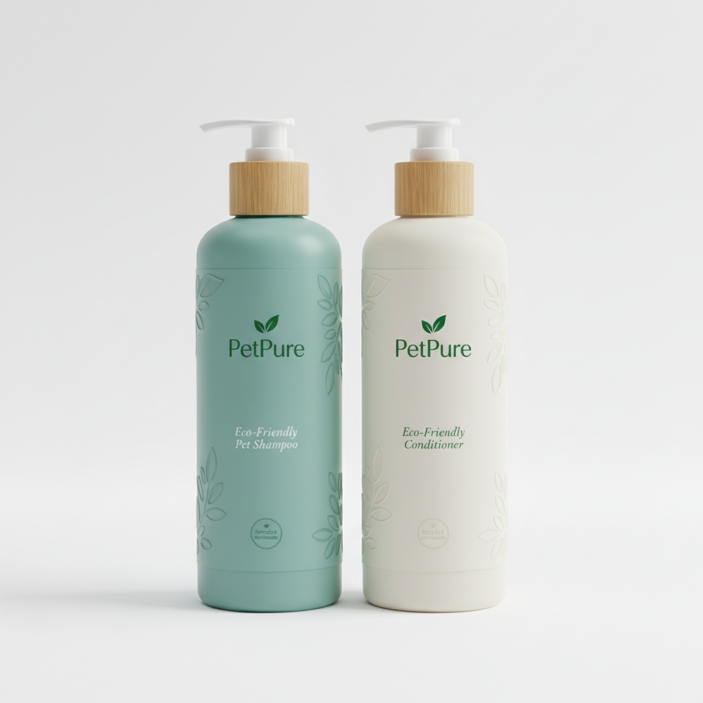 PetPure Eco Dog Shampoo and Conditioner Set in recycled teal bottles