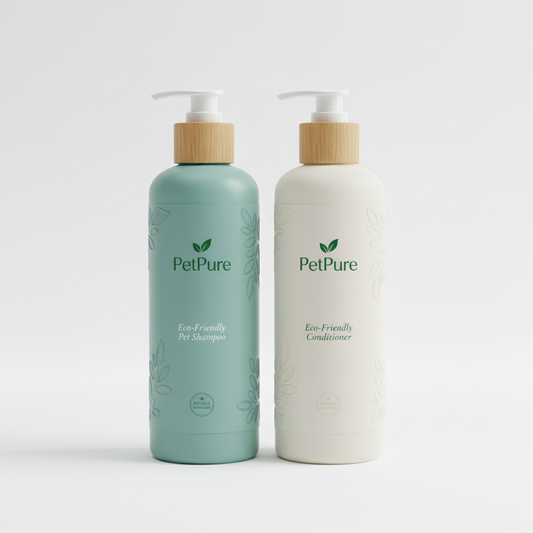 PetPure Eco Dog Shampoo and Conditioner Set in recycled teal bottles
